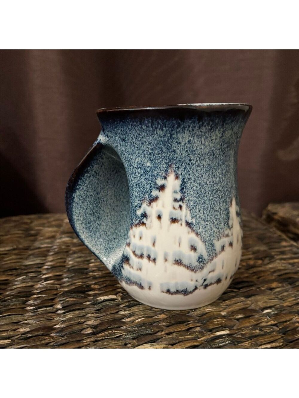 TAG Forest Left Handed Handwarmer Mug Blue Ceramic 14 oz